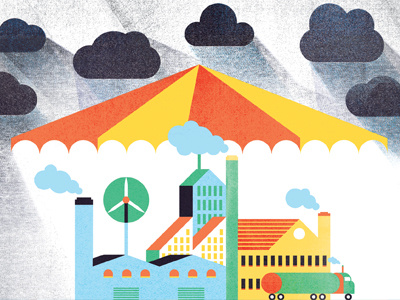 Editorial Illustration for Profit Magazine 2/3 business lorry rain storm umbrella