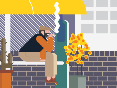 wip beard bricks bus stop cactus illustration smoking waiting