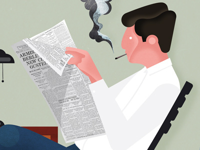 Rework illustration man newspaper reading smoking