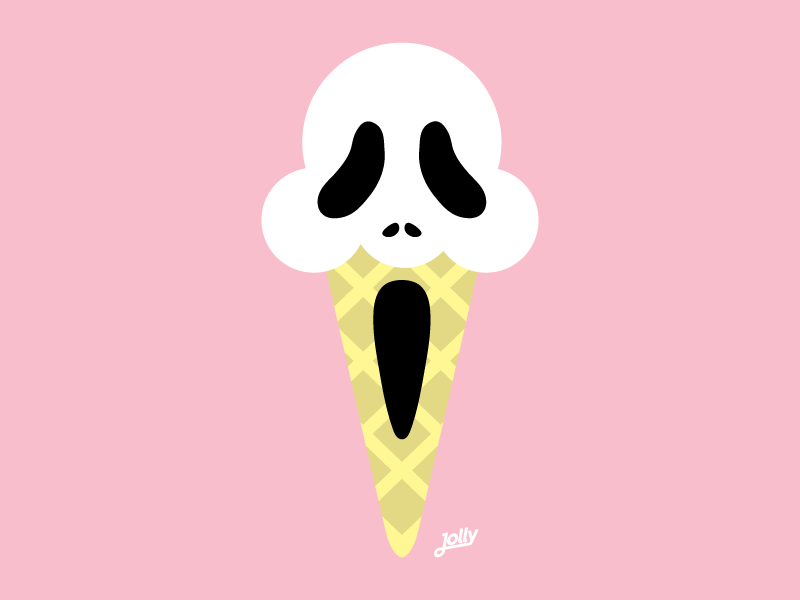 Ice Scream black cone ice cream illustration pink scream white yellow