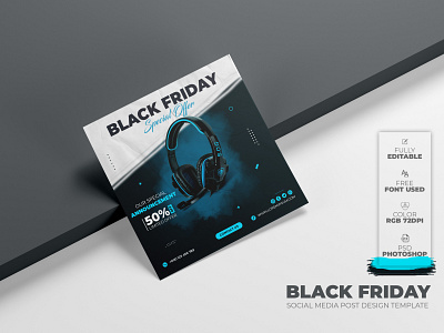 Black Friday Headphone Sale Social Media Post Design Template 26 nov background black friday blue branding cyan design free friday graphic design headphone headphone sale instagram post post post design social media template trend ui ux