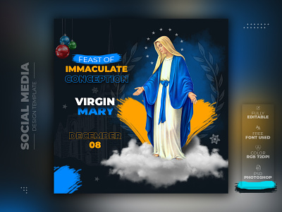 Feast of the immaculate conception of Virgin Mary Post Design assumption day assumption of virgin mary birthday christian church design eve festivals graphic design illustration immaculate conception jesus jesus mother logo mom print ui ux vector virgin mary