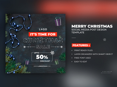 Merry Christmas Day Sale Social Media Post Design Template