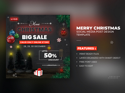 Merry Christmas Day Sale Social Media Post Design Template