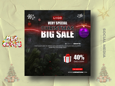 Merry Christmas Day Sale Social Media or Instagram Post Design background christian christmas christmas day design festival free graphic design merry new year post post design print social media social media post template typography ui ux winter