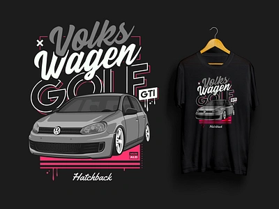 Volkswagen Golf Gti Sport Car Automotive Illustration automotive car car design car drawing car illustration car poster design drawing drift illustration poster race sport sport car t shirt tee vector vehicle