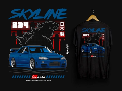 Nissan Skyline GTR R34 Sport Car Illustration art automotive car car clothing car design car drawing car illustration car poster car t shirt design drawing graphic illustration nissan race sport sport car t shirt vector vehicle