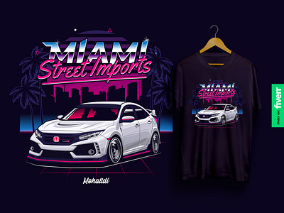 Retro Civic Type R Sport Car T-shirt Illustration