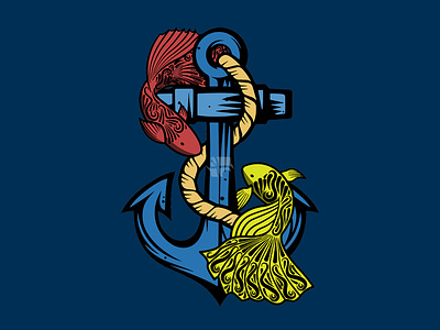 GUPPY TRIBAL anchor design fish guppy logo