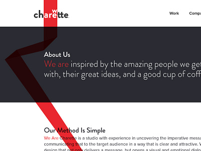 Expand the brand about page charette company methods red ribbon services team typography website
