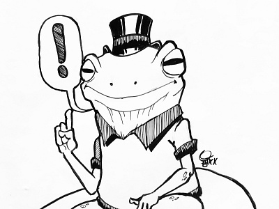 Frog with hat character design draw illustration ink