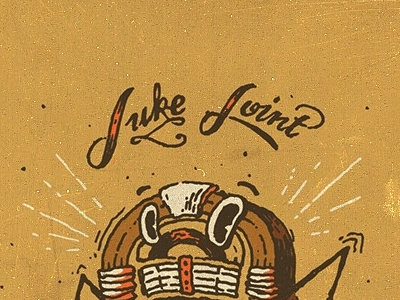 Juke Joint character dancing design drawn by hand handtype illustration jukebox