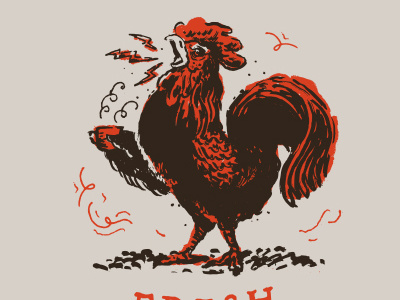 Rooster brush coffee courage drawing freshkaufee illos ink rooster