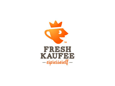 Face-lift branding cup cursive design drink fresh coffee freshkaufee gradient identity king letters logo mark orange royalty vector