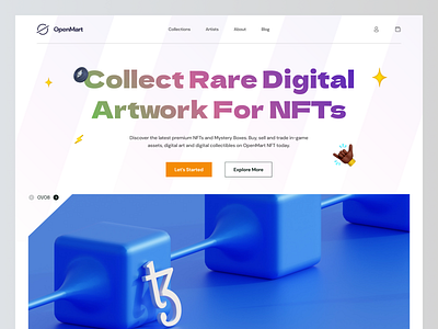 NFT Landing Page - Website Design 3d app art blockchain clean crypto cryptocurrency design ethereum graphic design landing page minimal mobile app nfts saas simple ui uiux ux website design