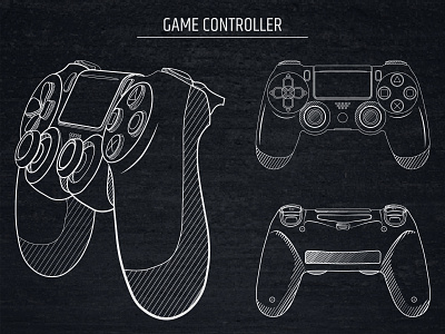 Game Controller Technical illustration black dualshock4 flat game controller gaming illustration line playstation4 ps4 technical