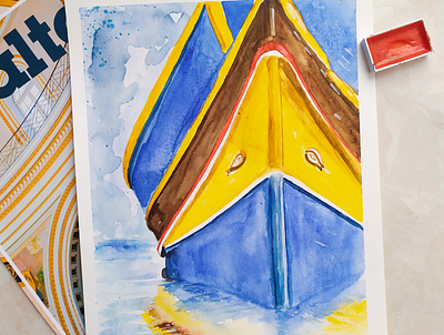 Maltese boats- Luzzu illustration malta painting sketch travel travelsketch watercolor watercolour