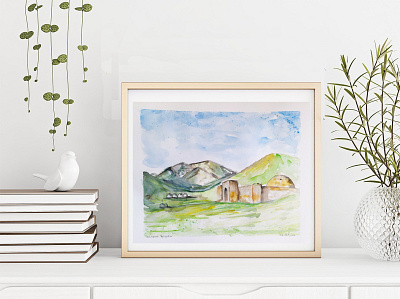 Kyrgyzstan, Watercolor Sketch, Tash Rabat illustration tash rabat tash rabat travelsketch watercolor