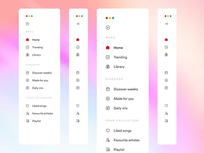Music player side menu design graphic design landingpage menu music musicplayer sidemenu ui uiux webapp website