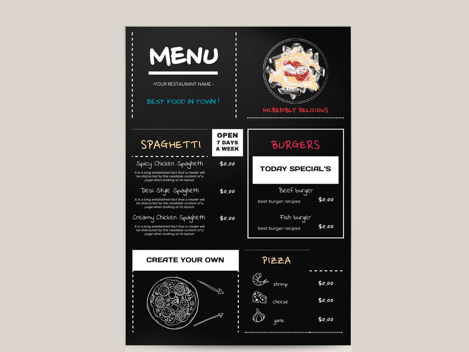 Food Menu - free Google Docs Template by Free Google Docs Pertaining To Menu Template Google Docs