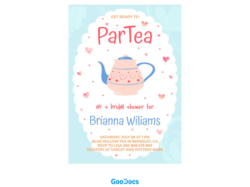 Tea Party Invitation Free Google Docs Template By Free Google Docs 