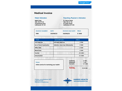 Medical Invoice - free Google Docs Template design free template free templates google docs medical invoice
