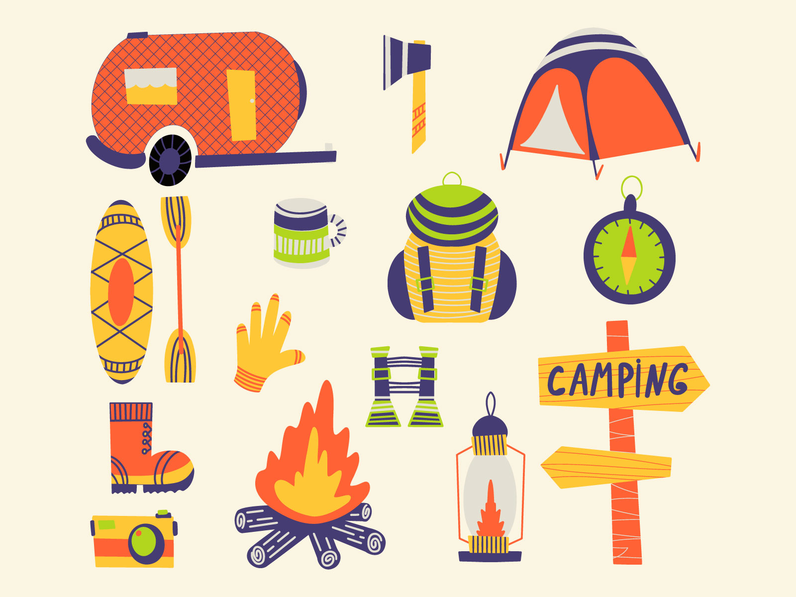 Camping flat illustration by Ekaterina Bagirova on Dribbble