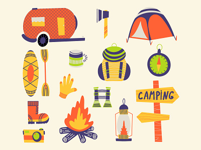 Camping flat illustration camping collection flat graphic design illustration set