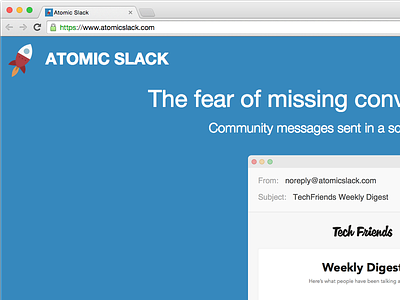 Atomic Slack community dashboard marketing site product slack ui ux
