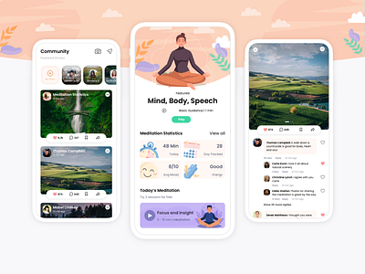 Meditation based social media app app meditation mobile app ui