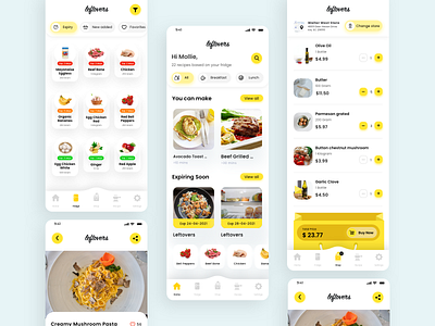 Recipe App for reduce food waste app design food waste leftover mobile app recipe ui