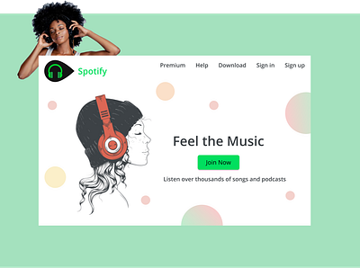 Spotify Landing Page app branding design feel icon illustration join logo music now podcasts premium signup songs spotify typography ui ux vector