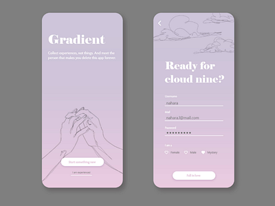 Daily UI #001 (Sign Up) aesthetic app challenge daily ui dating girly illustration love pastel pink romantic sign up ui design ux design