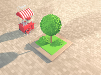 Popcorn scene WIP 3d green illustration pavement popcornstall scenery tree wip