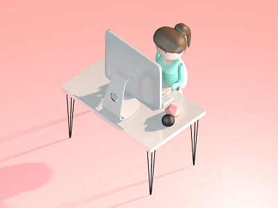 Me at my desk 3d desk illustration imac pink turquoise work