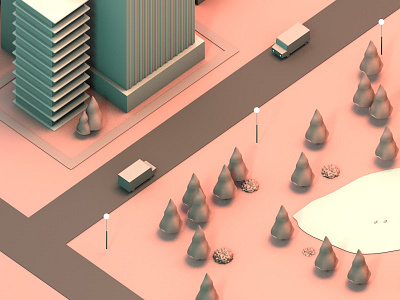 Work in progress 3d city illustration pink