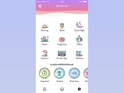 On the Go - Detail bright clean colorful ios meditation mindfulness ui