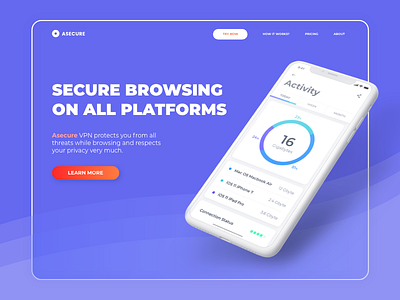 Asecure VPN - Landing Page clean colors minimal mobile simple ui vpn web