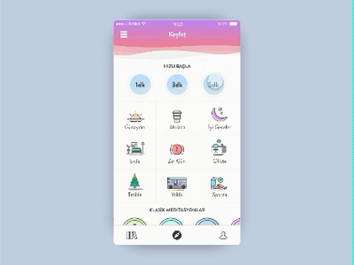 Mindfulness Meditation Page Transitions ui ux design ui player packs mindfulness meditation madewithxd lean icon design custom colorful bright animation appdesign app adobexd adobe