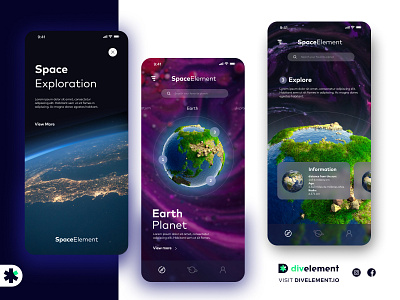 SPACE APP CONCEPT appdesign astronaut astronomy concept design cosmo designapp designart divelement explore figma figmadesign galaxy interface marketing mobile planet spaceapp ui ui design uxdesign