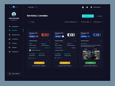 Services Dashboard Design admin adobe xd car carwash dash dashboard design concept webdesign website