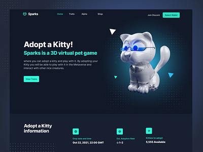 Crypto Kitty Landing Page - Sparks bitcoin cat crypto crypto page kitties landing page nft solana wallet web design