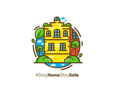 Stay home stay safe corona coronavirus covid green house illustration nature stay vegan virus