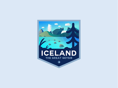 Iceland badge lake logo nature park waterfall