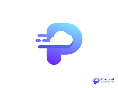 P + cloud logo concept or cloud company blue cloud icon it logo mark p solution