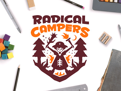 Radical Campers badge camp campers fire girl logo nature park torch tree