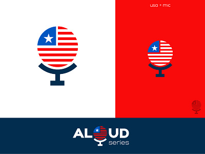 Aloud final approved logo aloud creative debate flag icon logo mark mic podcast usa