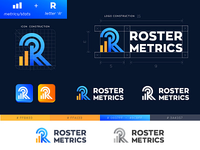 Logo for RosterMetrics app brand creative design icon logo logotype metrics mlb nba nfl player stats r roster stats