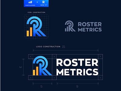 Roster Metrics analysis analytic app brand creative design icon letter logo logo design logos mark r rooster sports
