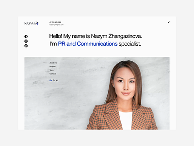 Nazym Zhangazinova. PR-specialist minimal personal pr ui ux website